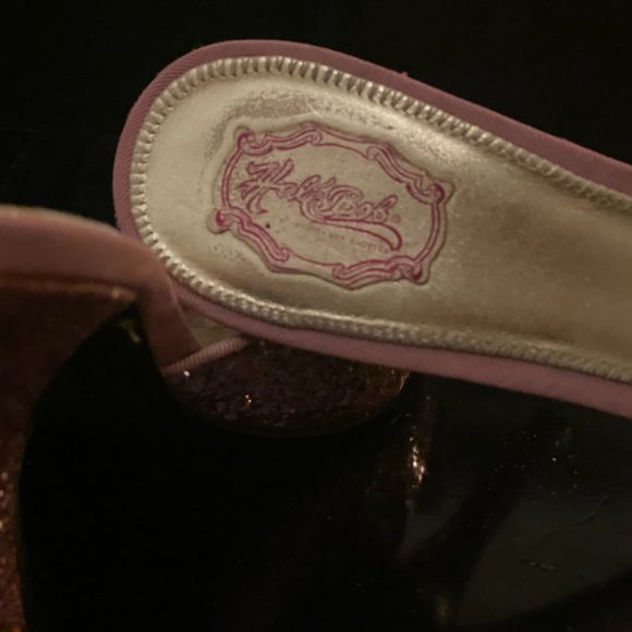 Hale Bob Bo Pink Glitter Heels Rhinestones Jewels Bows 7 Slides - Picture 5 of 7